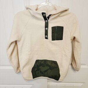 Arshiner Girls Size 9yr - 10yr 1/4 Snap Hooded Fleece Jacket Cream/Green NWOT